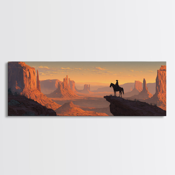 Western Cowboy Desert Sunset Wall Art, Monument Valley Canvas Print, Southwestern Decor For Man Cave Living Room And Office