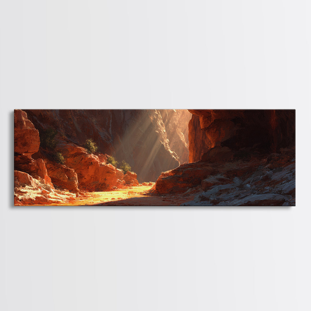Sunlit Red Rock Desert Canyon Wall Art, Southwestern Landscape Canvas Print, Rustic Arizona Decor, Warm Nature Wall Decor