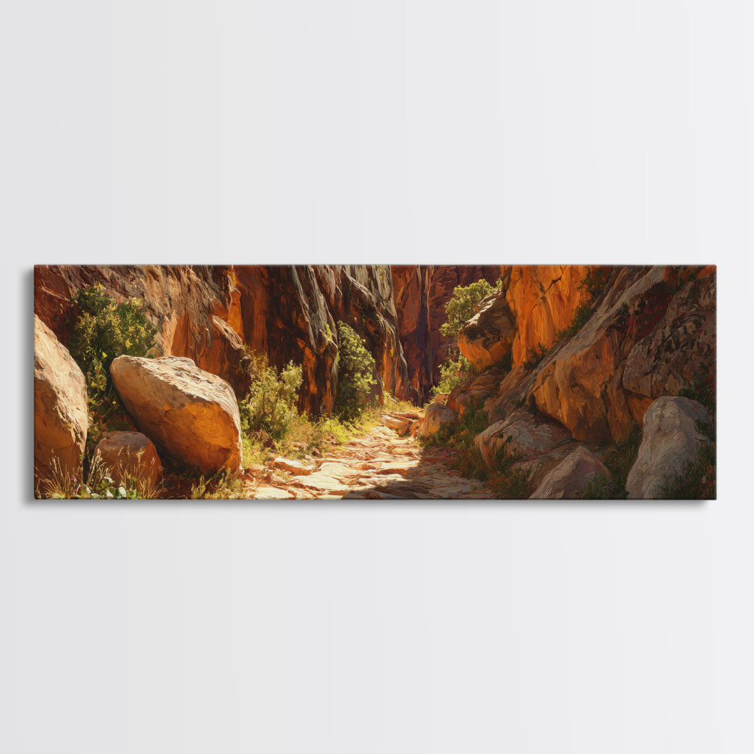 Sunlit Red Rock Canyon Trail Canvas Print, Desert Landscape Wall Art, Southwestern Decor, Arizona Print, Rustic Home Decor