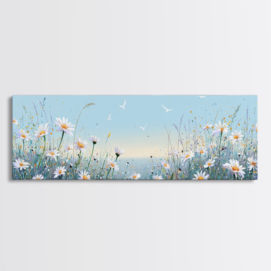 Blue Daisy Meadow Wall Art, Coastal Wildflower Canvas Print, Serene Nature Decor, Nursery Bedroom Art, Housewarming Gift