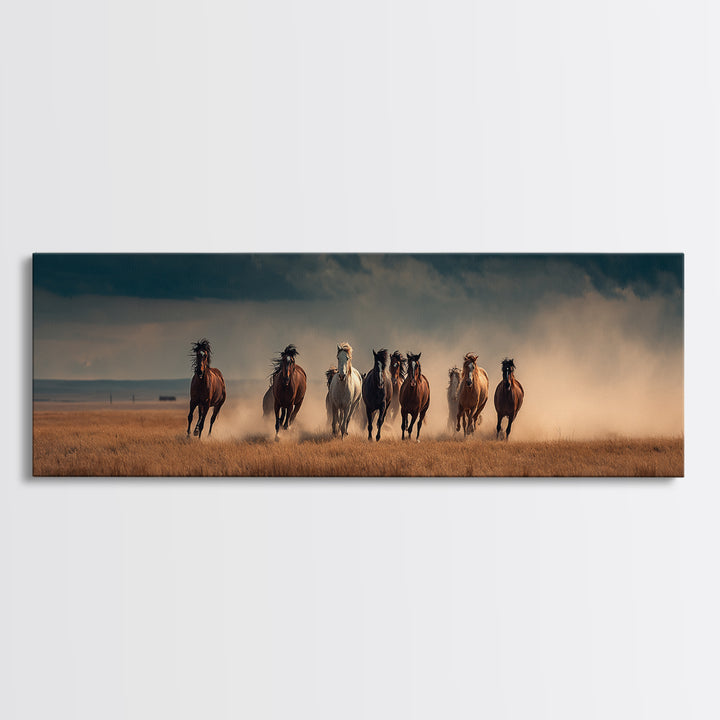 Wild Horses Running Storm Wall Art, Dramatic Western Prairie Canvas, Equine Landscape Print, Rustic Ranch Home Decor, Horse Lover Gift