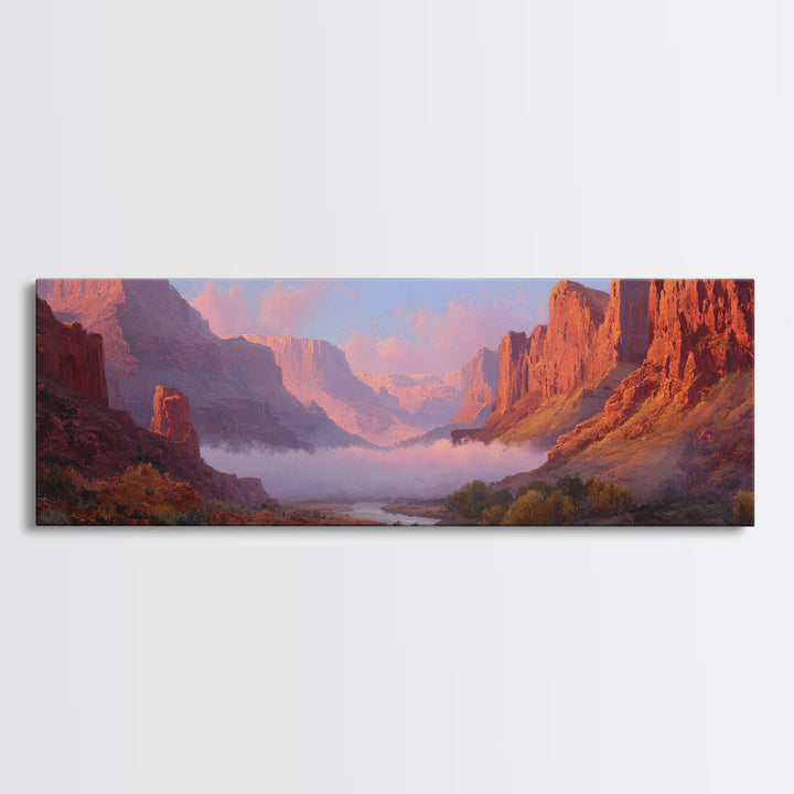 Red Rock Canyon River Sunrise Wall Art, Southwest Desert Canvas Print, Panoramic Landscape Decor, Warm Nature Art Print For Home