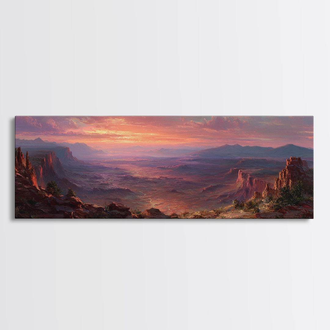 Desert Canyon Sunset Wall Art, Panoramic Landscape Canvas Print, Southwestern Home Decor, Large Living Room Art Gift Idea