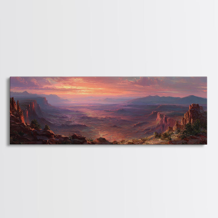Desert Canyon Sunset Wall Art, Panoramic Landscape Canvas Print, Southwestern Home Decor, Large Living Room Art Gift Idea