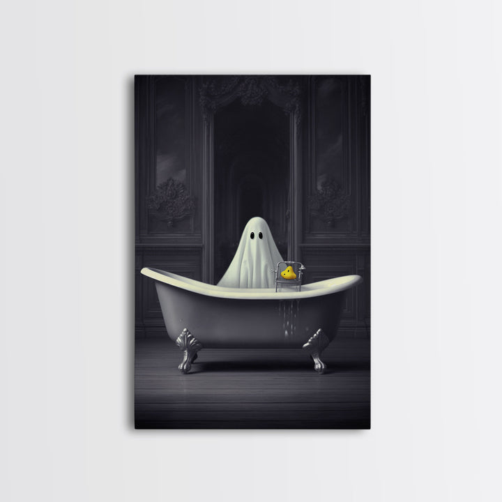 Ghost Bathroom Canvas, Dark Romantic Ghost Standing in Bathroom Creepy,  Ghost in the Bath tub Wall Art Halloween Canvas, Funny Halloween