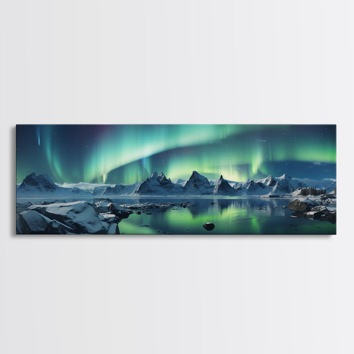 Northern Lights, Aurora Borealis, Framed Canvas Print, Beautiful Alaskan Winter Landscape Painting, Moody Art, Unique Wall Art