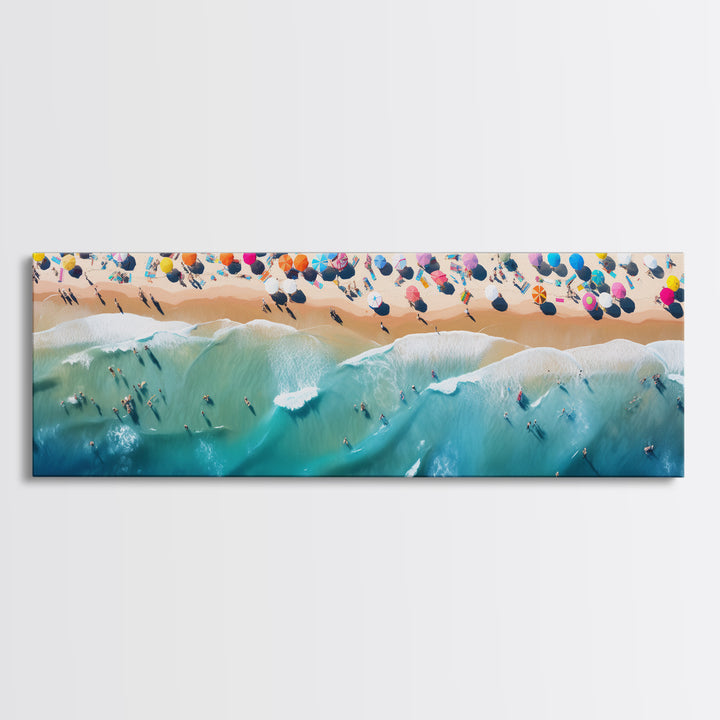 Bird's Eye View Of The Beach, Framed Canvas Print, Beach Seascape Oil Painting Print, Pebble Beach, Myrtle Beach Art, Charleston Art