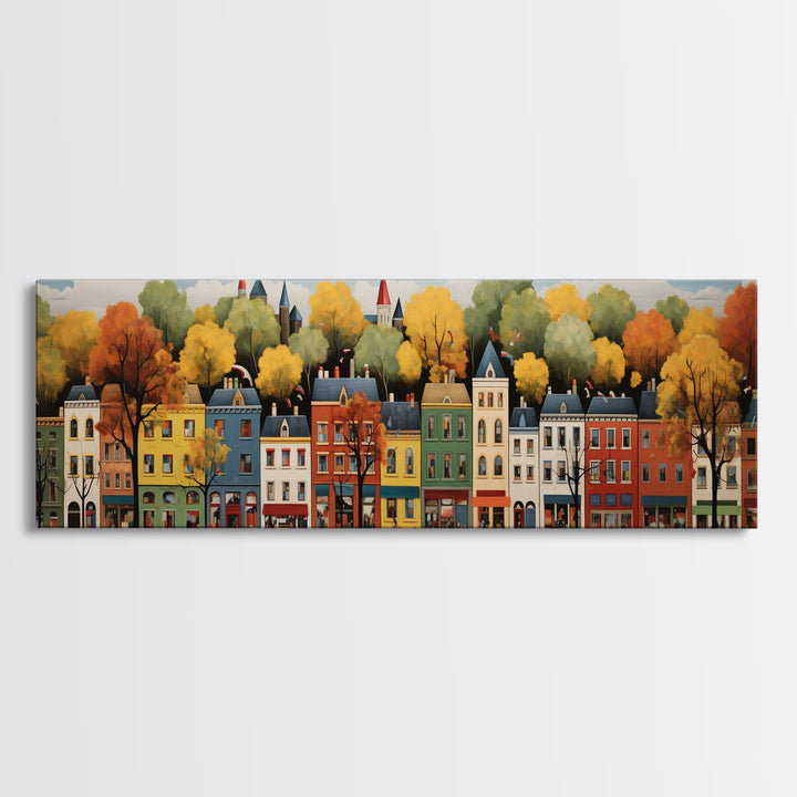 Boston Row Houses - Framed Canvas Print - Colorful Wall Art - Panoramic Print - Boston In The 1800s
