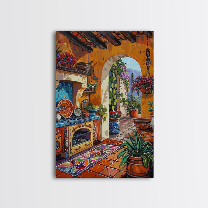 Colorful Southwestern Kitchen Framed Canvas Print Mexican Tile Art Decor Vibrant Wall Art Best Gift Idea Above Sofa Home Seasonal Decor