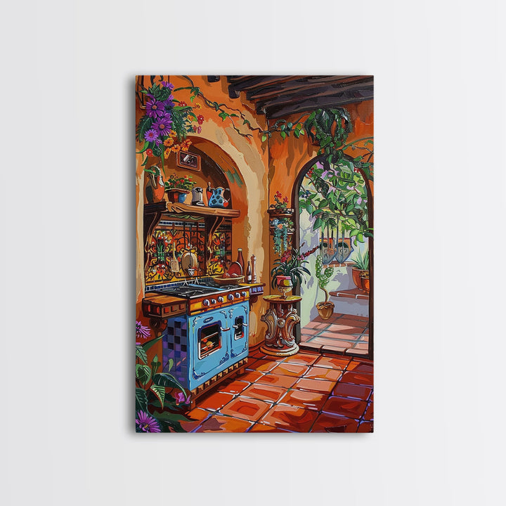 Rustic Spanish Style Kitchen Framed Canvas Print Colorful Tile Art Best Gift Idea Above Sofa Bright Home Decor Seasonal Wall Art