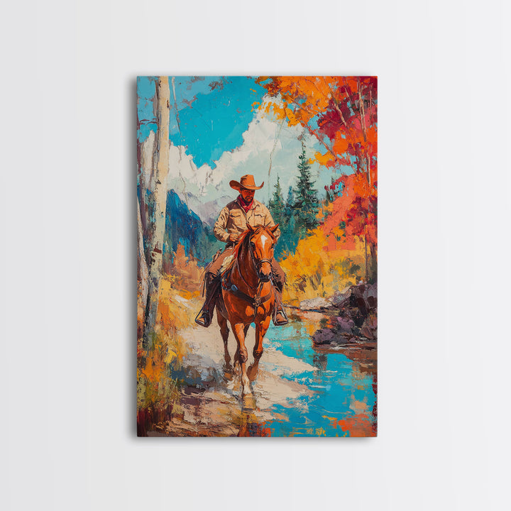 Cowboy in Snowy Landscape Canvas Print Christmas Wall Art Winter Wonderland Christmas Decor Vintage Western Christmas Gift Seasonal Wall Art