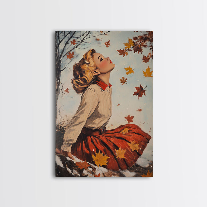 Retro Cowgirl with Snowy Background Canvas Print, Winter Wonderland Art, Christmas Wall Art, Seasonal Holiday Decor, Vintage Christmas Print