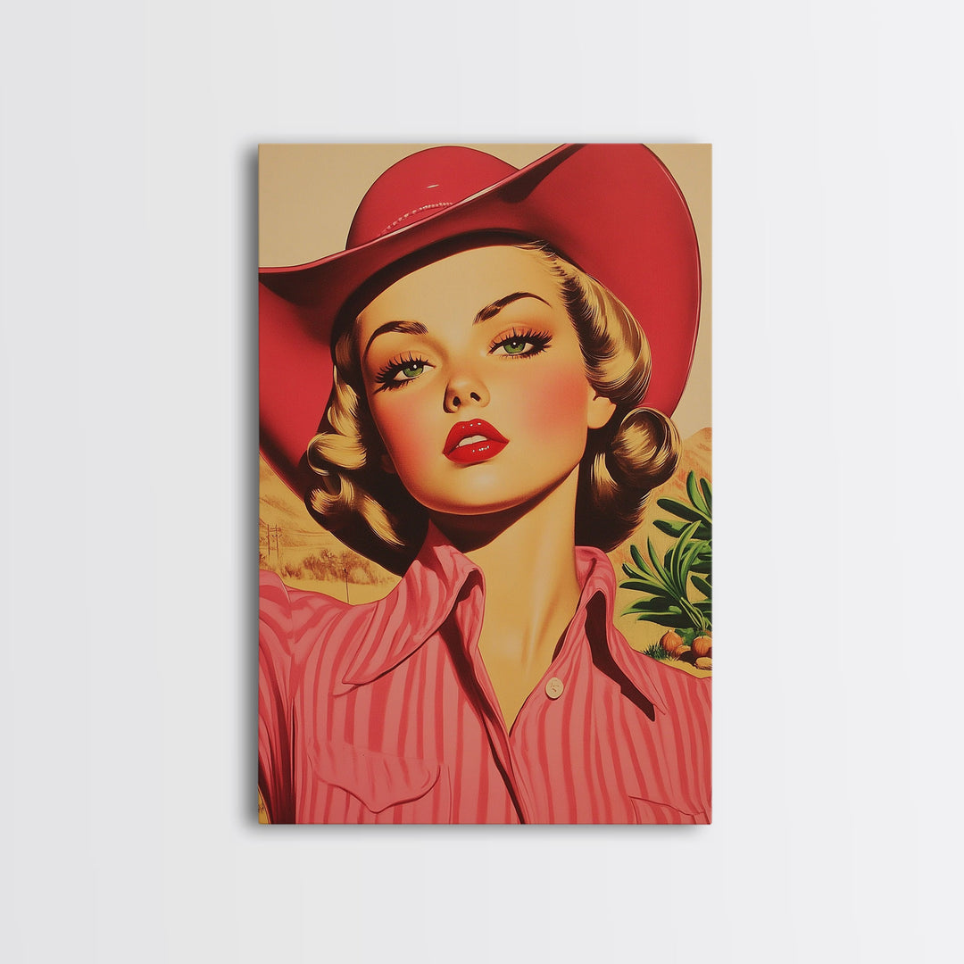 Blonde Cowgirl in Fall Forest Canvas Print, Autumn Wall Art, Farmhouse Fall Decor, Seasonal Holiday Decor, Vintage Western Art, Canvas Print