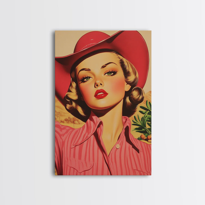 Blonde Cowgirl in Fall Forest Canvas Print, Autumn Wall Art, Farmhouse Fall Decor, Seasonal Holiday Decor, Vintage Western Art, Canvas Print