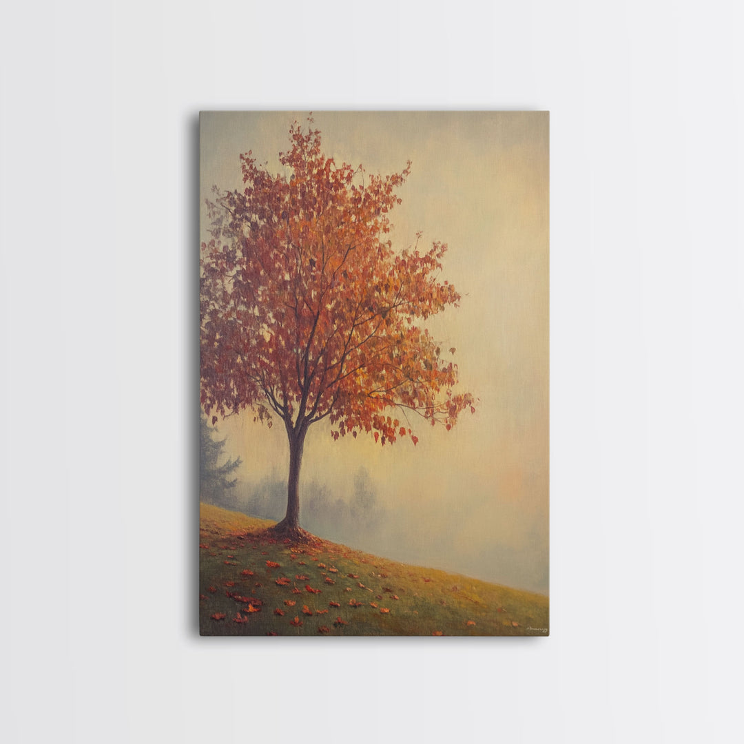 Framed Canvas Print of a Fall Landscape with Vibrant Autumn Tree and Leaves, Seasonal Wall Art, Best Gift Idea, Modern Farmhouse Decor