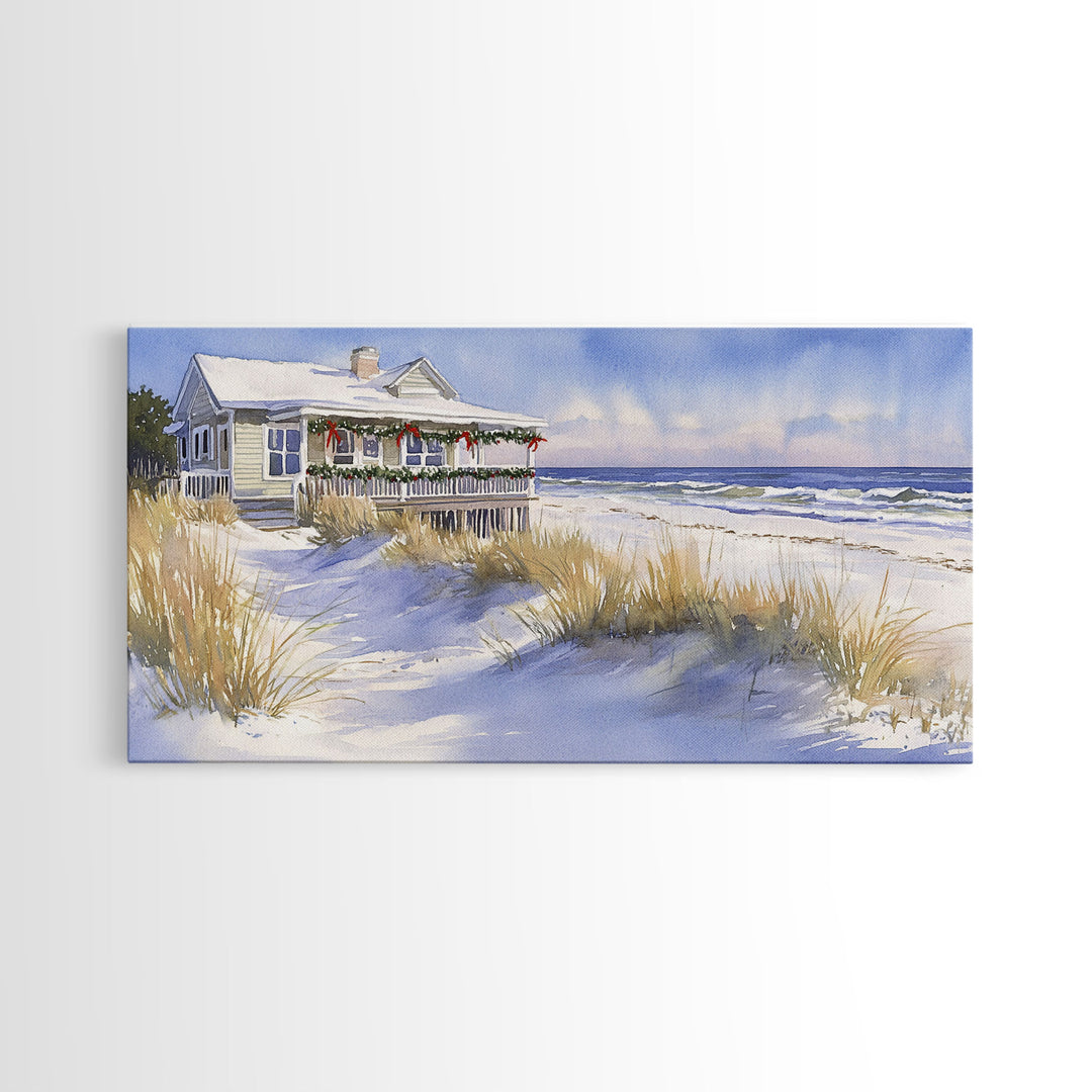 Coastal farmhouse Christmas beach decor Canvas Print rustic cabin holiday wall art vintage Christmas art seasonal decor holiday home decor
