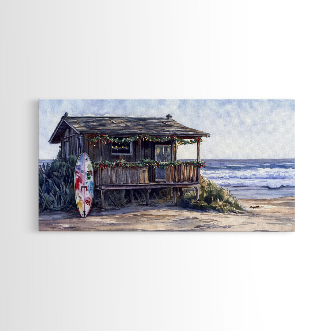 Christmas beach art Framed Canvas Print tropical Christmas decor holiday wall art Christmas vacation gift idea vintage Christmas wall art
