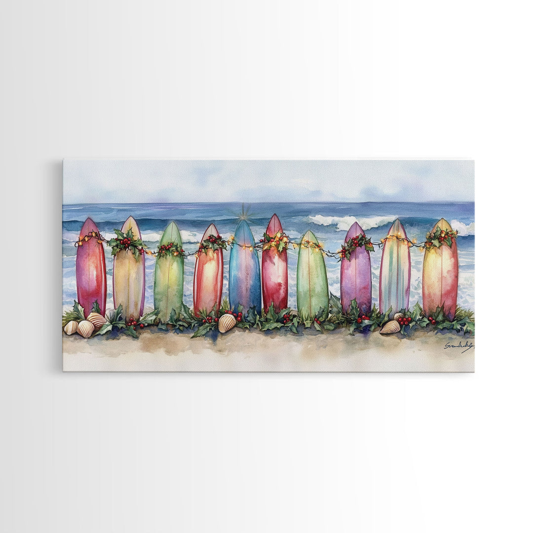 Christmas beach art, tropical Christmas decor, Christmas wall art, canvas print, beach Christmas decor, holiday wall art