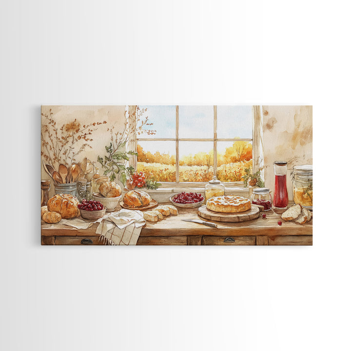 Autumn kitchen decor, cozy fall harvest print, farmhouse wall art vintage rustic fall wall print, country harvest decor, framed canvas print