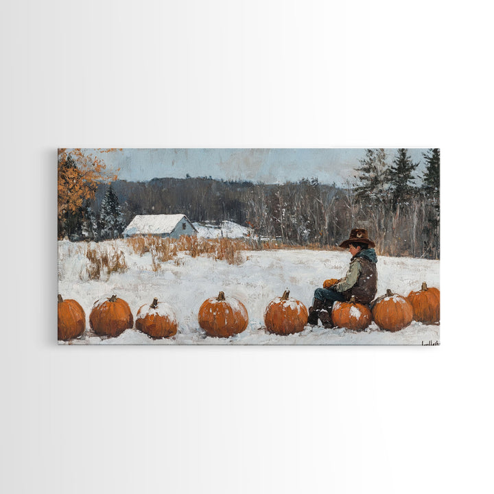 Cowboy Sipping Coffee Autumn Decor Framed Canvas Print Perfect Above Sofa Wall Art Western Home Decor Moody Fall Artwork Rustic