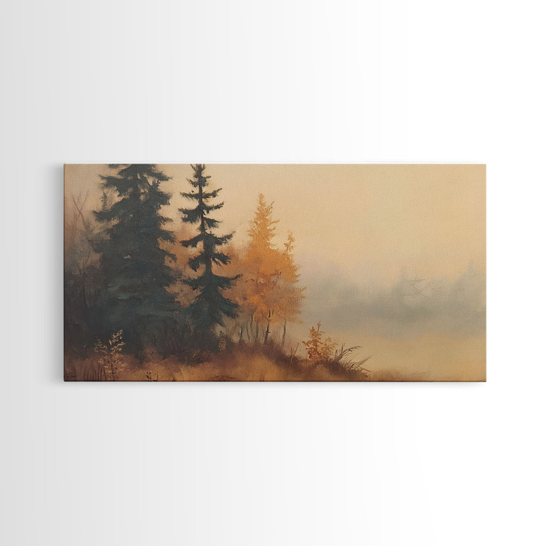 Leaves In Autumn, Framed Canvas Print, Watercolor Landscape Painting, Fall Centerpiece Wall Art