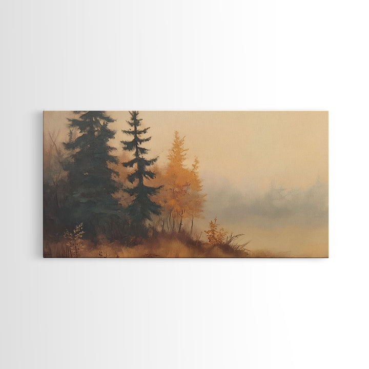 Leaves In Autumn, Framed Canvas Print, Watercolor Landscape Painting, Fall Centerpiece Wall Art