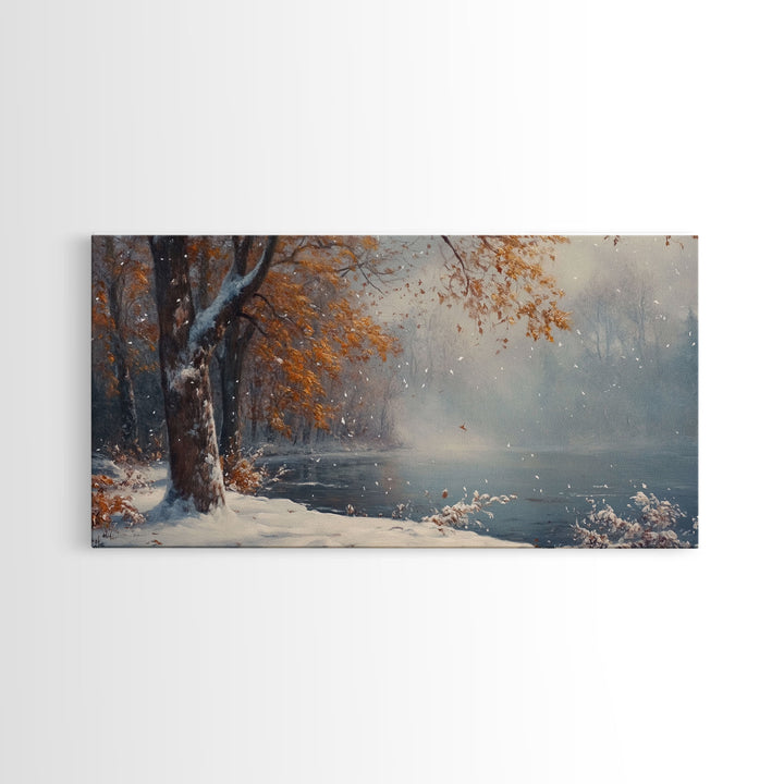 Autumn Lake Scene Framed Canvas Print with Fall Colors, Ideal Seasonal Wall Art or Gift Idea for Nature Lovers and Home Decor