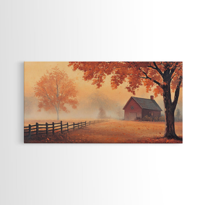 Rustic Barn Painting, Framed Canvas Print, Farmhouse Decor, Farmhouse Wall Art, Vintage Style Fall Barn Landscape Painting, Original Artwork