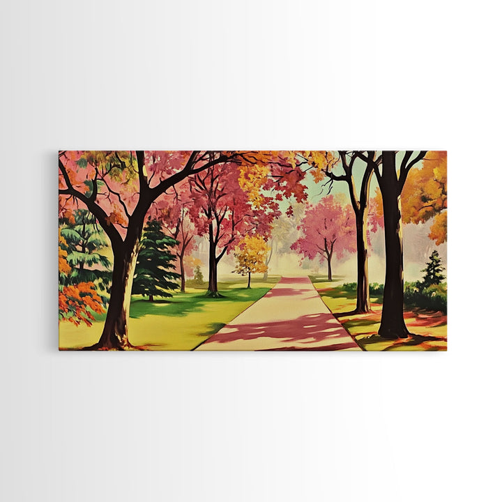 Colorful Autumn Path Canvas Print, Fall Park Scene Wall Art, Modern Farmhouse Autumn Decor, Holiday Art, Best Seasonal Gift Idea