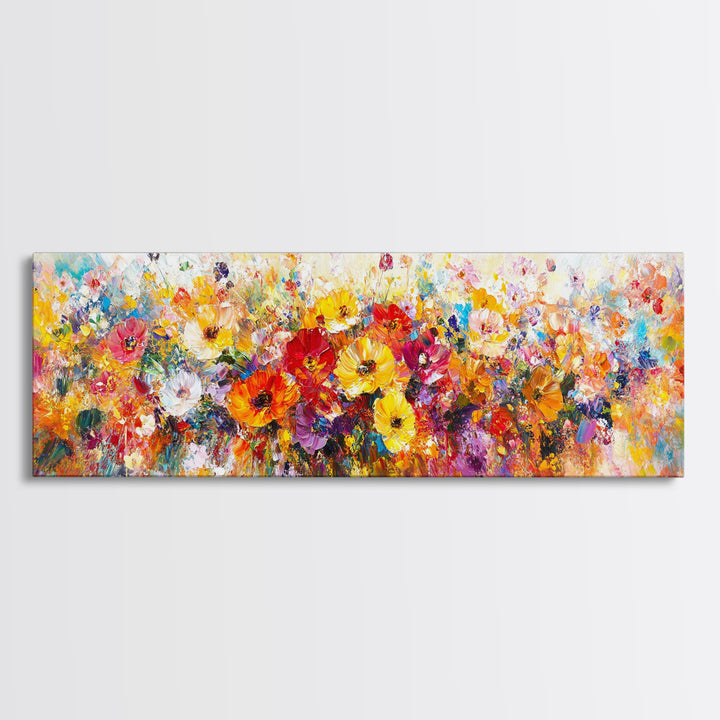 Panoramic Wildflowers Canvas Print, Wood Framed Wall Art, Beautiful Ultra-Wide Wall Art, Original Flower Painting, Floral Art, Botantical Wall Art
