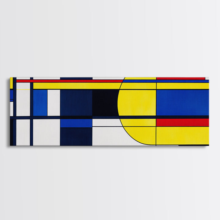 Blue, Yellow and Red Abstract Cubism Art, Framed Canvas Print, Modern Art, MCM Inspired Home Decor