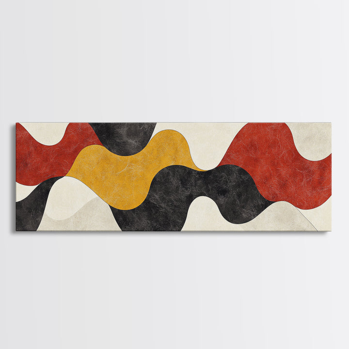 Neutral Abstract Geometric Shapes Pattern Print, Panoramic Wall Art, Extra Wide Minimalist MCM Home Decor