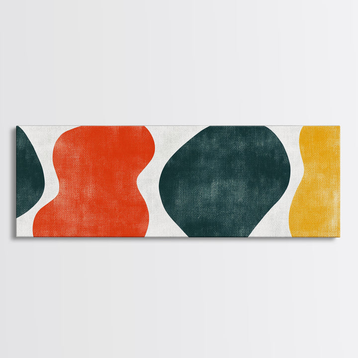 Navy Blue and Orange Splotches, Framed Canvas, Mid-Century Modern Abstract Wall Art, Wood Frame, Ready To Hang