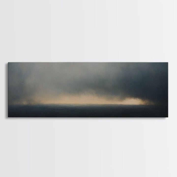 Clouds Over a Stormy Sea, Landscape Oil Painting Print, Panoramic Wall Art, Nature Framed Gallery Art For Living Room Ready To Hang
