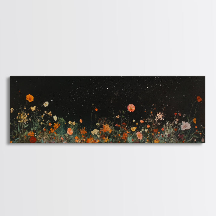 Bunch of Wild Flowers Under a Starry Night Sky, Boho Farmhouse, Eclectic Decor, Kitsch Wall Art, Modern Farmhouse Wall Art