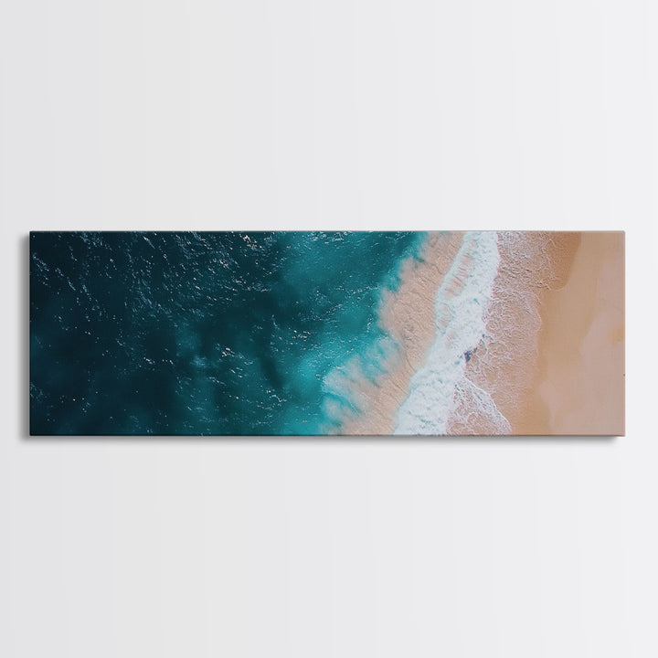 Bird's Eye View Of The Beach, Framed Canvas Print, Nautical Seascapes Decor, Panoramic Extra Wide Wall Art