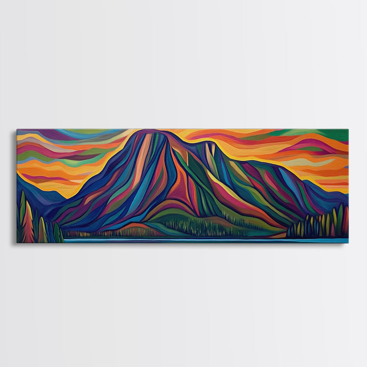 Abstract Mountain Painting Print, Stained Glass Style Art, Surrealist Landscape Painting, Abstract Landscape Painting Wall Art