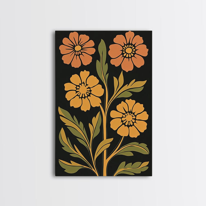 Abstract Geometric Flowers, Minimalist Botanical Floral Canvas Wall Art Print, Mid Century Modern Boho Decor, Neutral Subdued Flower Art