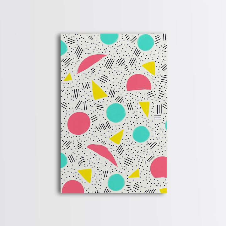 Retro Style Preppy Wall Art Framed Canvas Print, 90s Style Shopping Mall Style Abstract Art