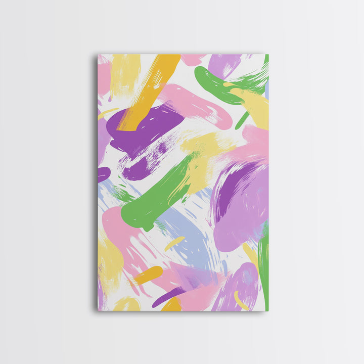 Pastel Brush Strokes Canvas Print, Wood Framed Abstract Wall Art, Dorm Room Decor for Girls