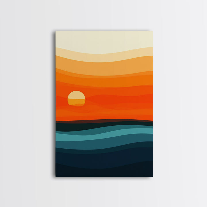 Abstract Sunset Over The Ocean Art Deco Style Wall Art Canvas Print, Beautiful Wall Art, Vertical Living Room Decor