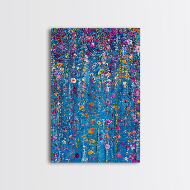 Botanical Wall Art Framed Canvas Print, Bright Blue Wild Flower Painting Print, Flower Painting, Girls Room Decor, Gift For Her