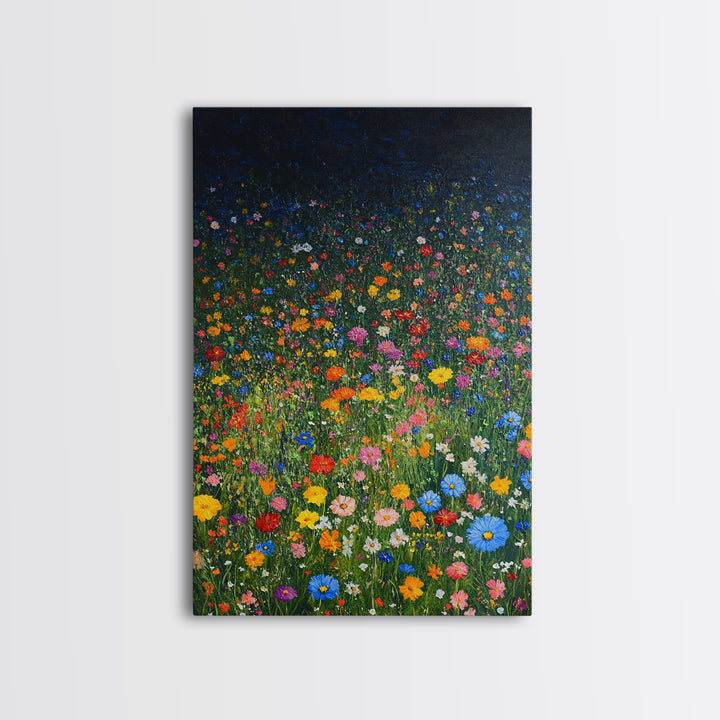 Field Of Flowers, Flowers Print, Nursery Wall Decor, Floral Decor, Floral Home Decor, Framed Canvas Print, Wild Flowers Oil Painting