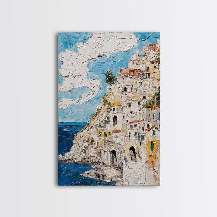 Boho Style Minimalist Wall Art - Italian Seaside Village Canvas Print - Retro Vacation Decor, Vacation Gift Idea