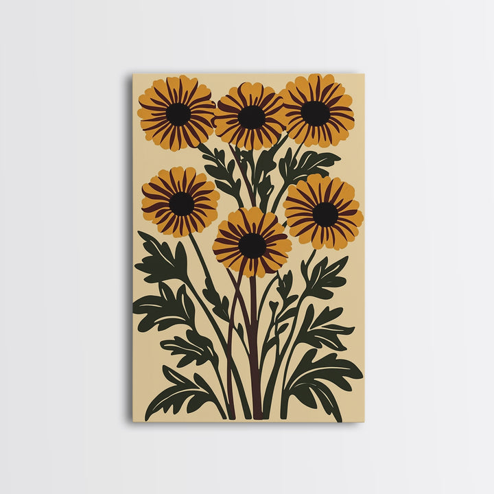 Cute Framed Canvas Wall Art Flower Print, Wild Flowers on Cream Background, Modern Home Decor, Boho Minimalist Wall Art