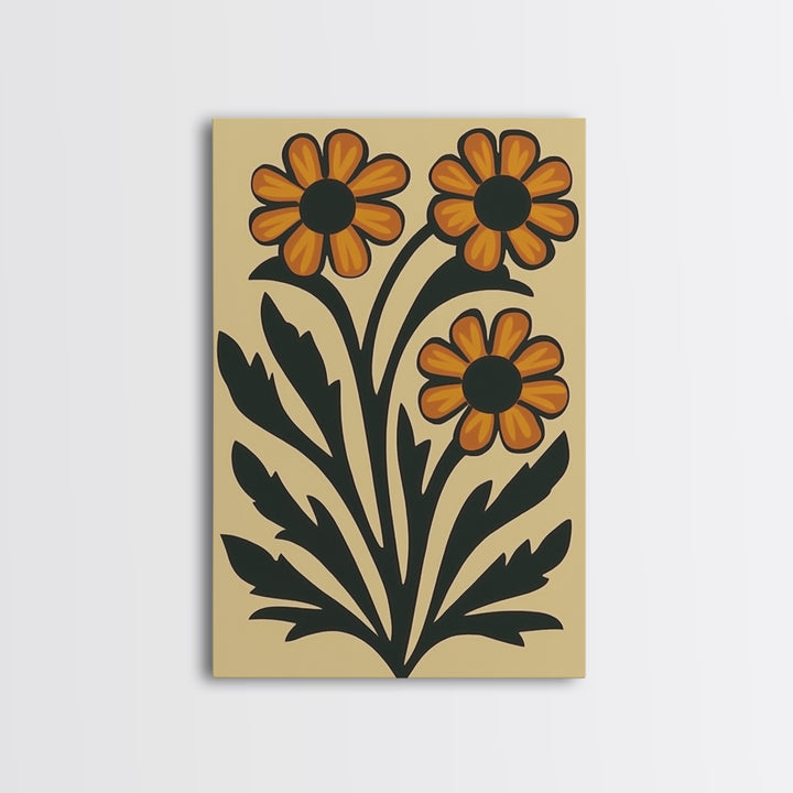 Boho Flower Print Framed Canvas Wall Art Abstract Floral Prints Botanical Minimalist Modern Art Living Room Wall Art Above Bed Decor