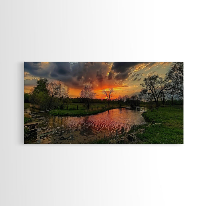 Abstract Landscape Wall Art Framed Canvas Print, East Texas At Sunset Photography Style Print, Original Wall Art, Panoramic Art