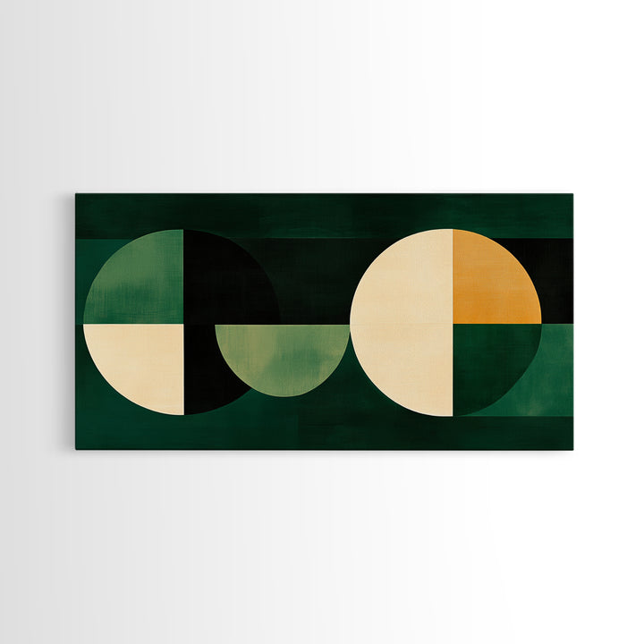 Abstract Wall Art Emerald Green Geometric Canvas Print, Large Framed Modern Art, Mid Century Abstract Home Decor, Minimalist Statement Piece