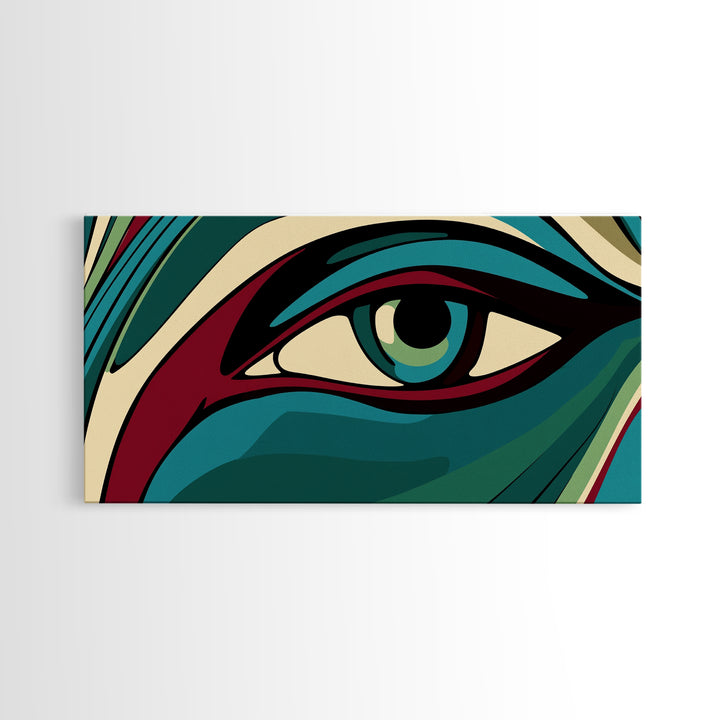 Abstract Painting of a Human Eye Framed Canvas Print, Retro Art Deco Style Art, Eclectic Decor, Kitsch Wall Art