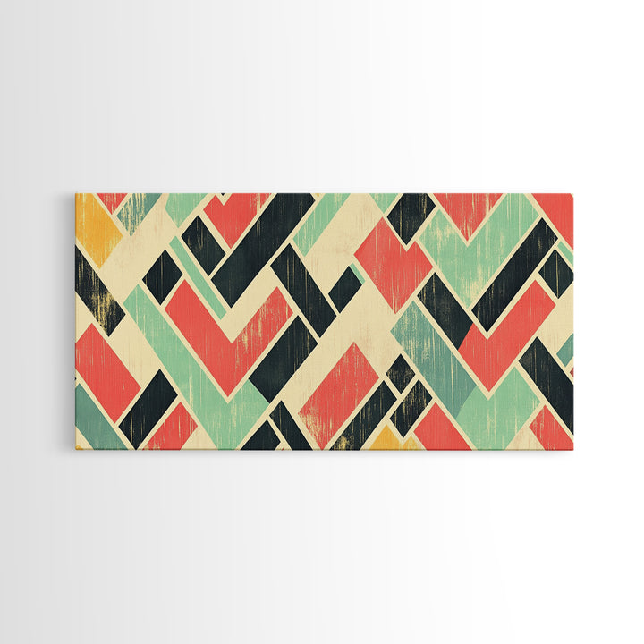 Abstract Mid Century Modern Chevrons, Framed Canvas Print, MCM Style Home Decor